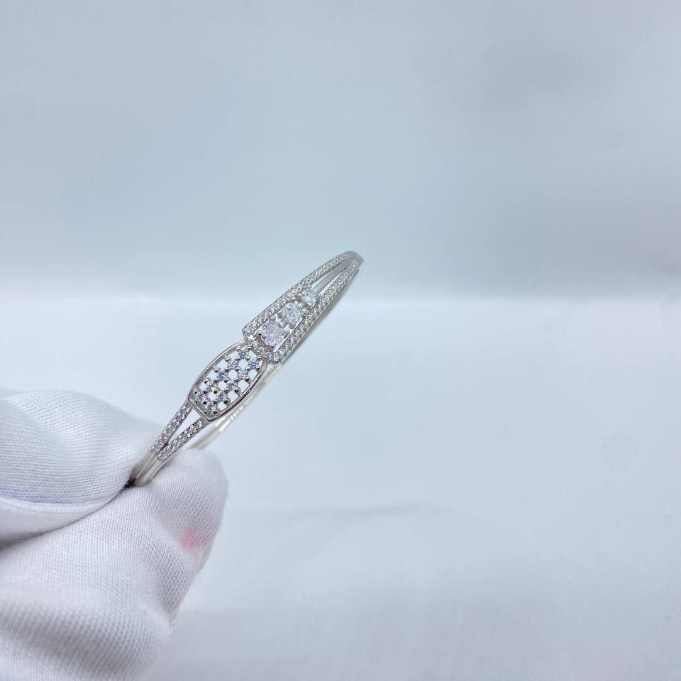Crystal Twin Drop Silver Bangle