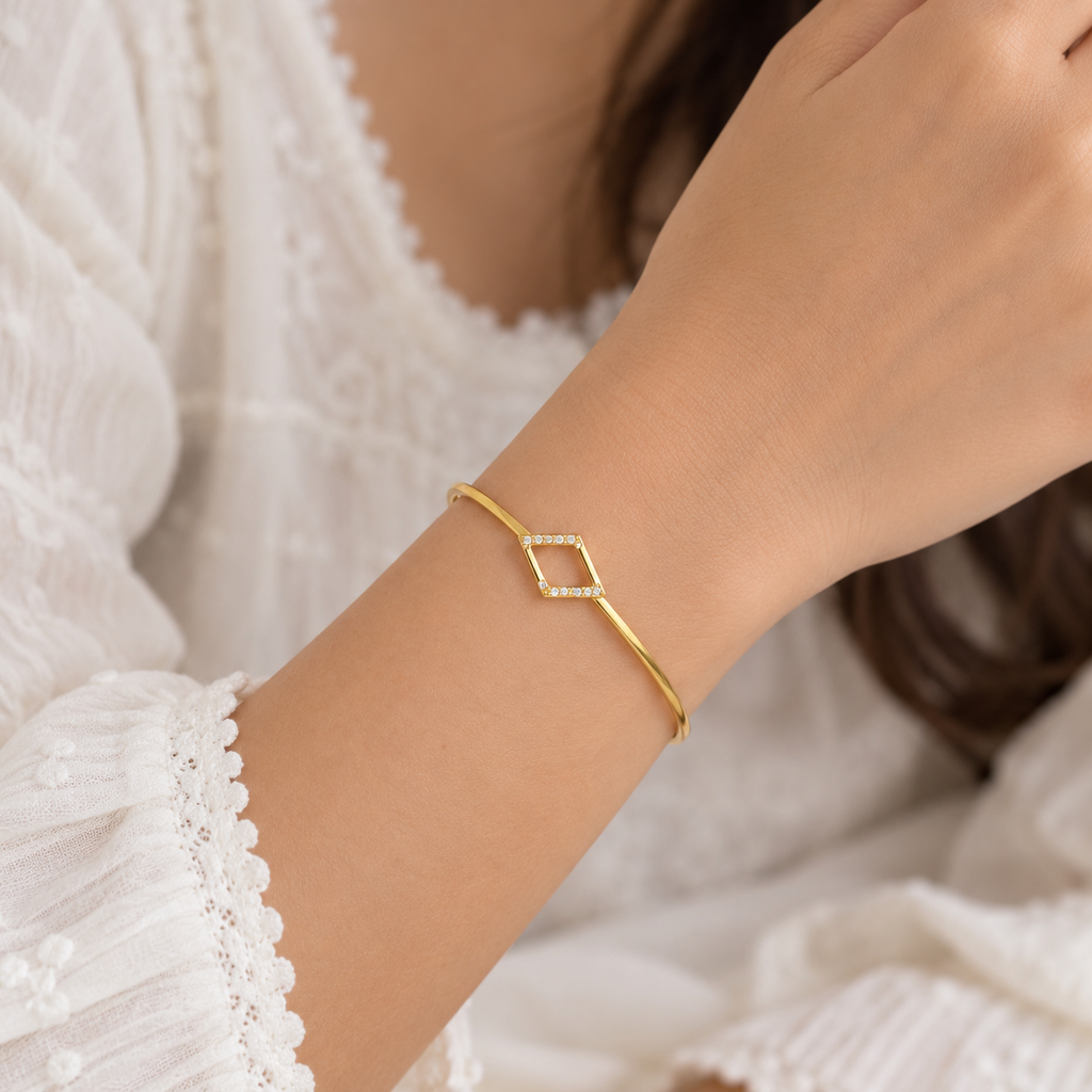 Diamond Frame Gold Bangle