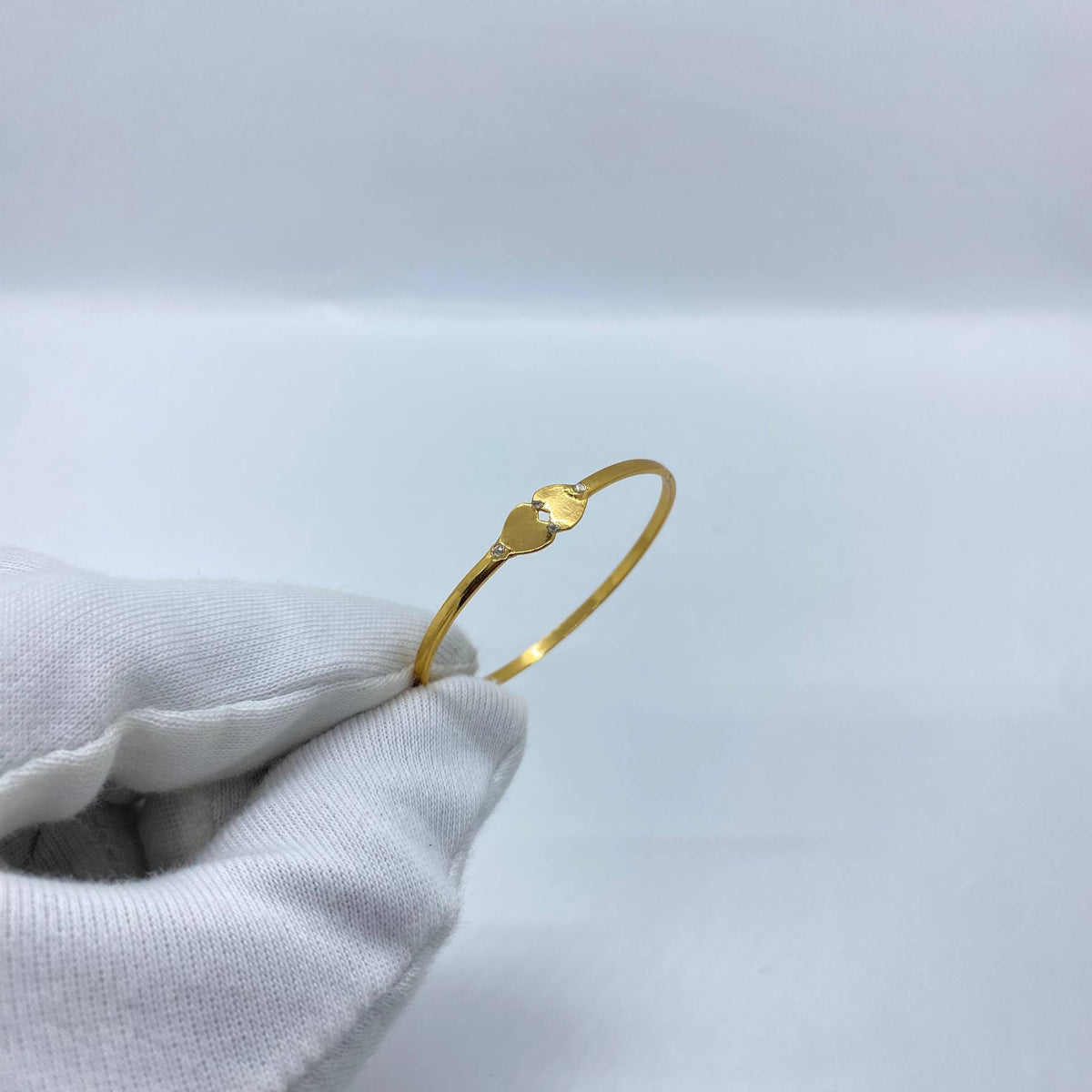 Double Heart Gold Bangle