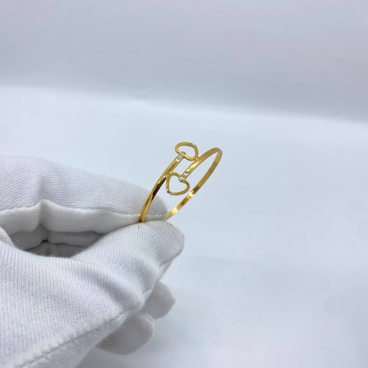 Double Heart Yellow Silver Bangle