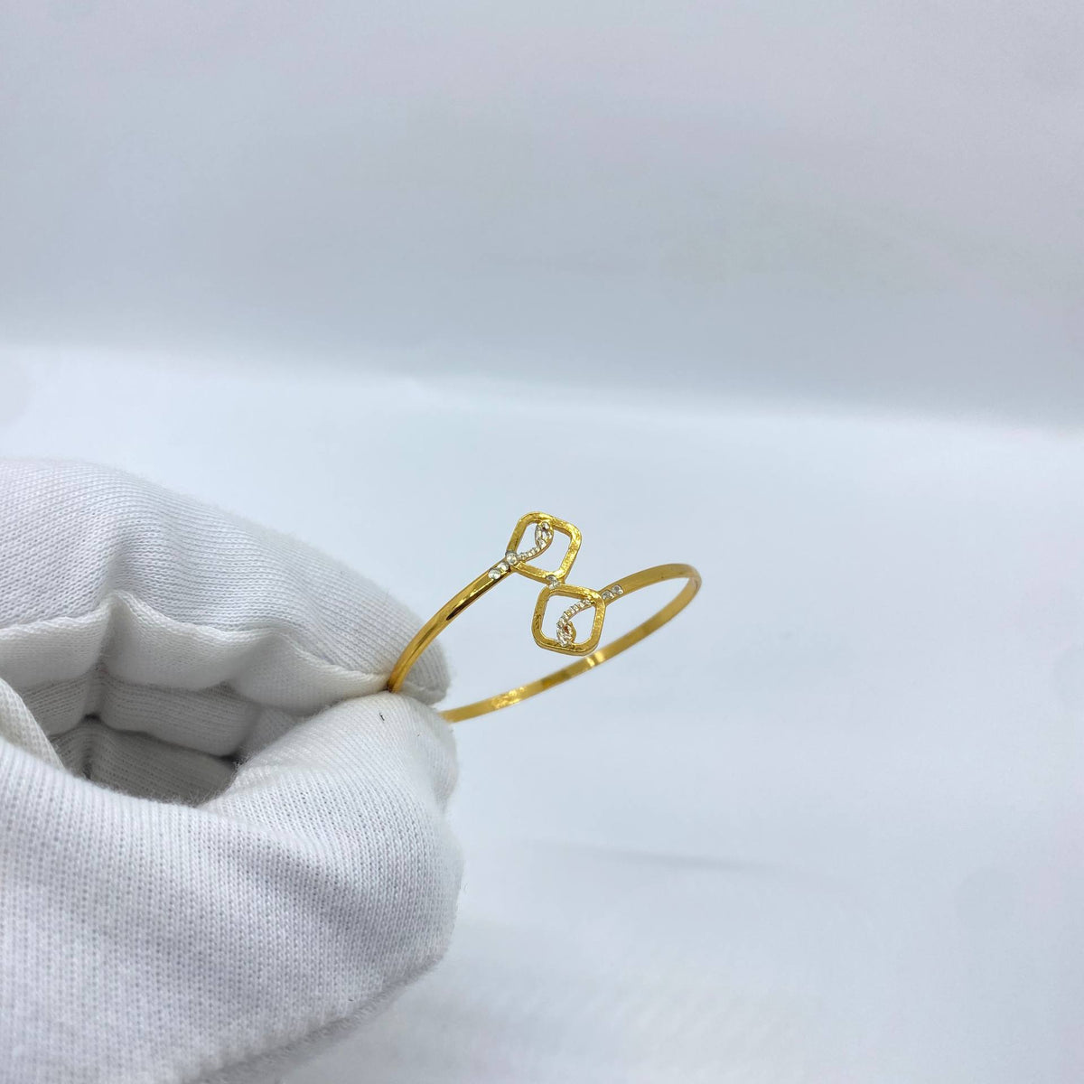 Double Square Heart Gold Bangle