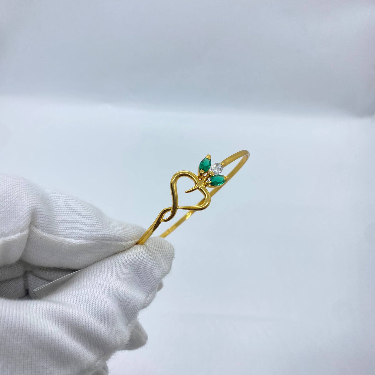 Emerald Butterfly Heart Gold Bangle