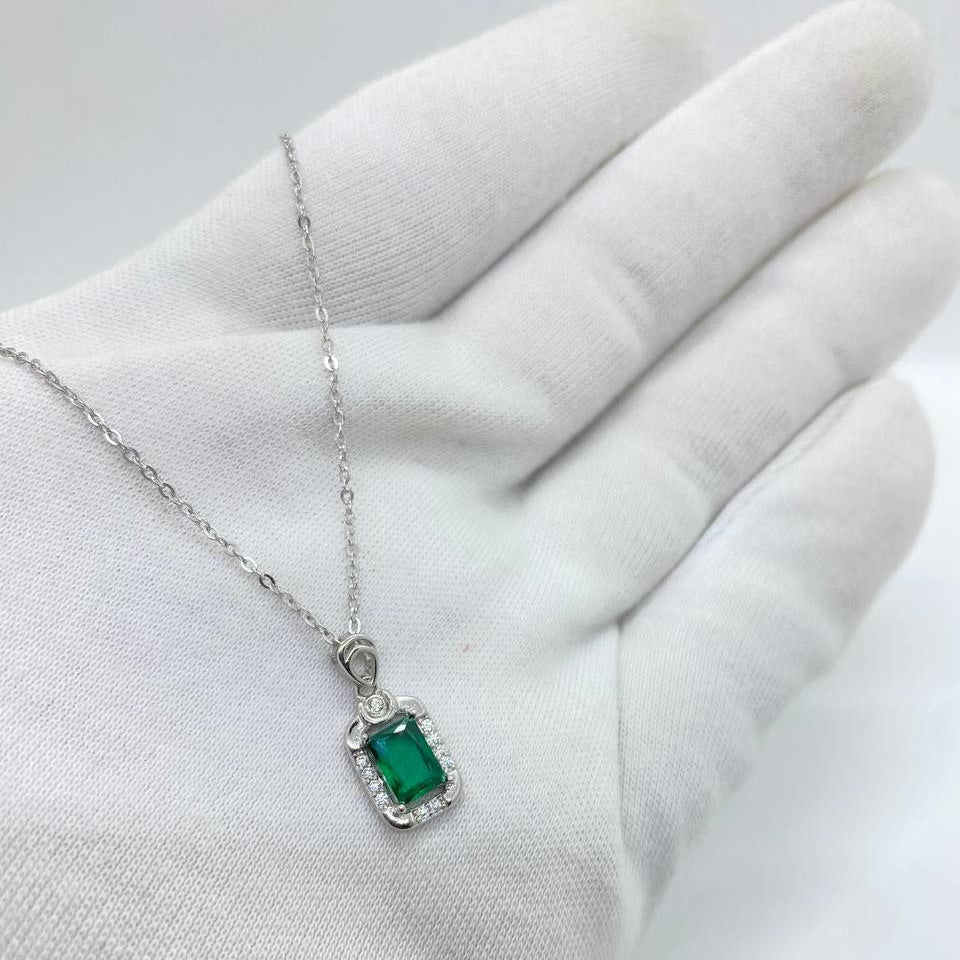 Emerald Halo Pendant Necklace