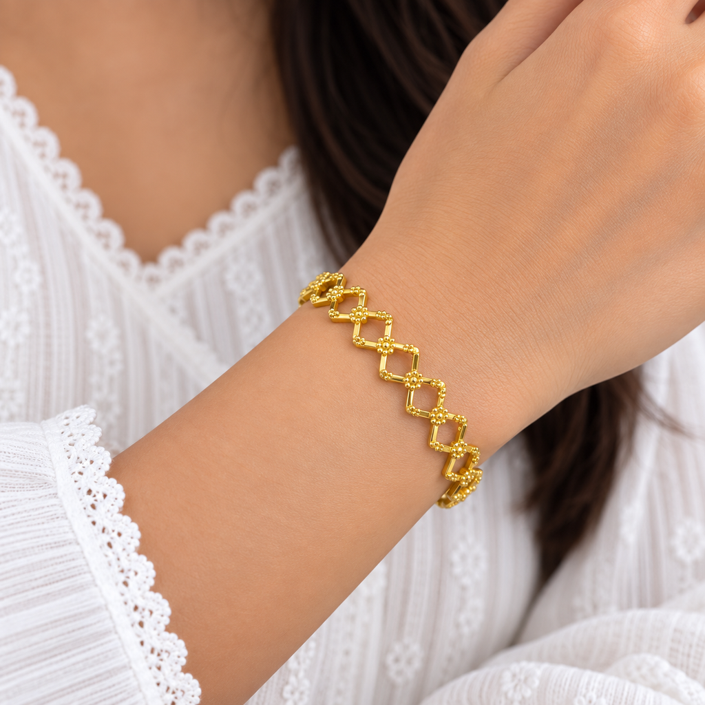 Geometric Diamond Gold Bangle