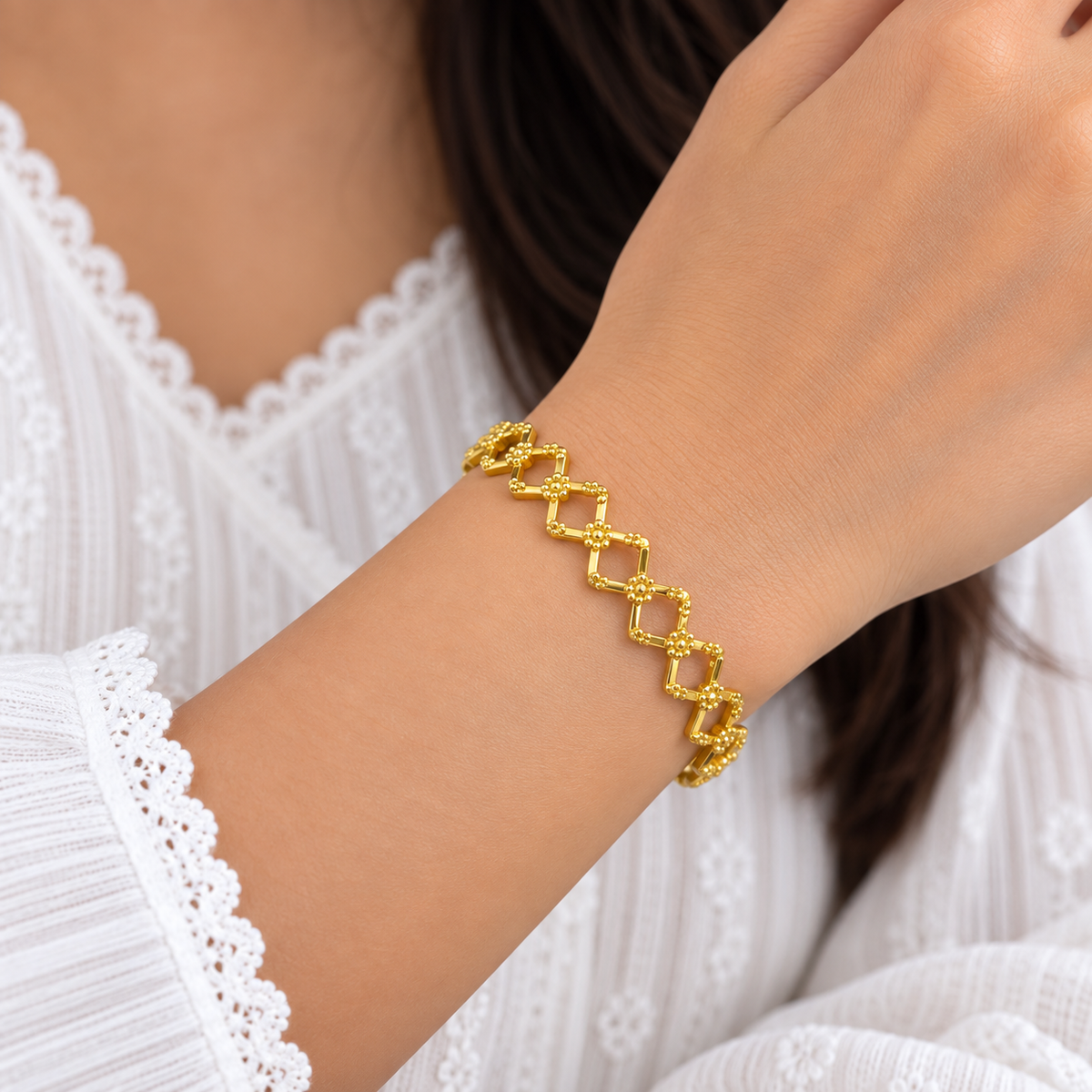 Geometric Diamond Gold Bangle