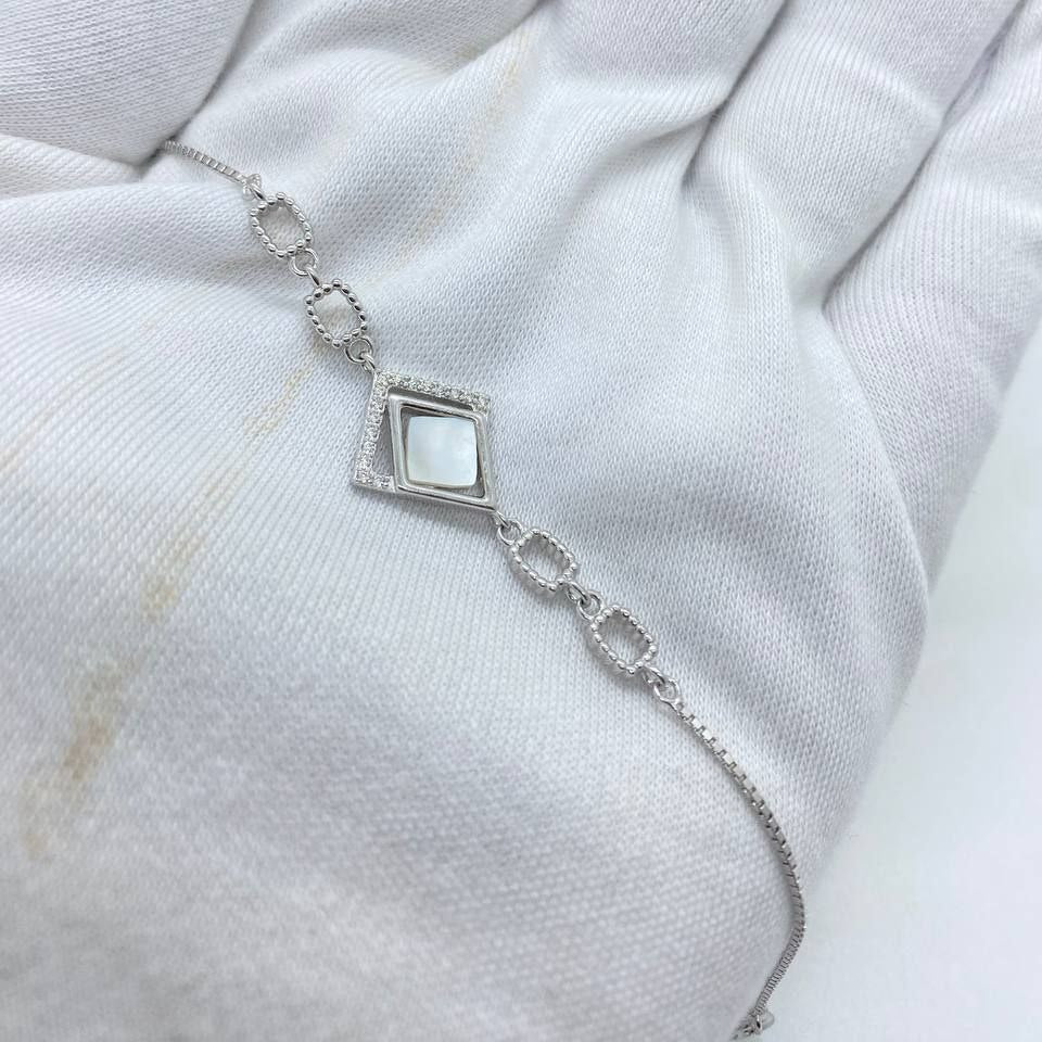 Geometric Mother of Pearl Silver Bracelet