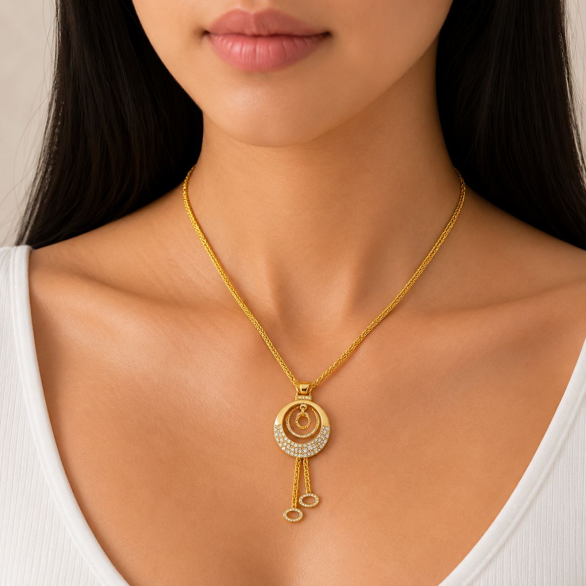 Gold Circle Drop Pendant Necklace