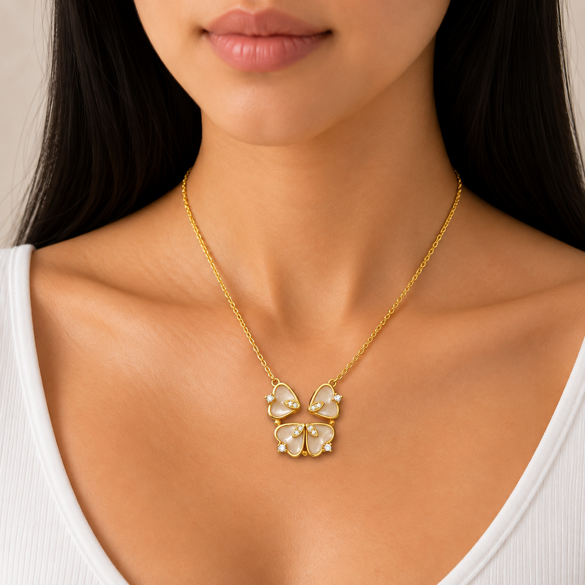 Gold Crystal Butterfly Pendant Necklace