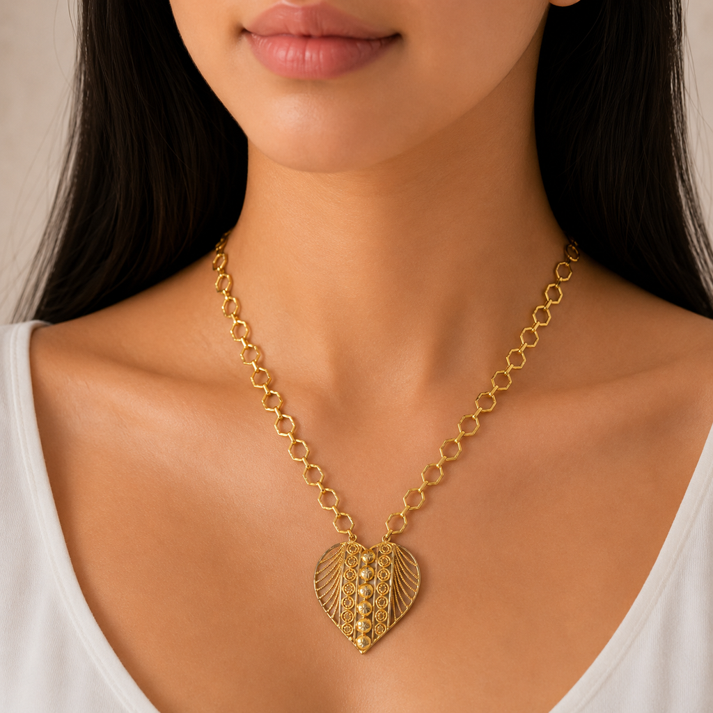 Gold Heart Filigree Necklace