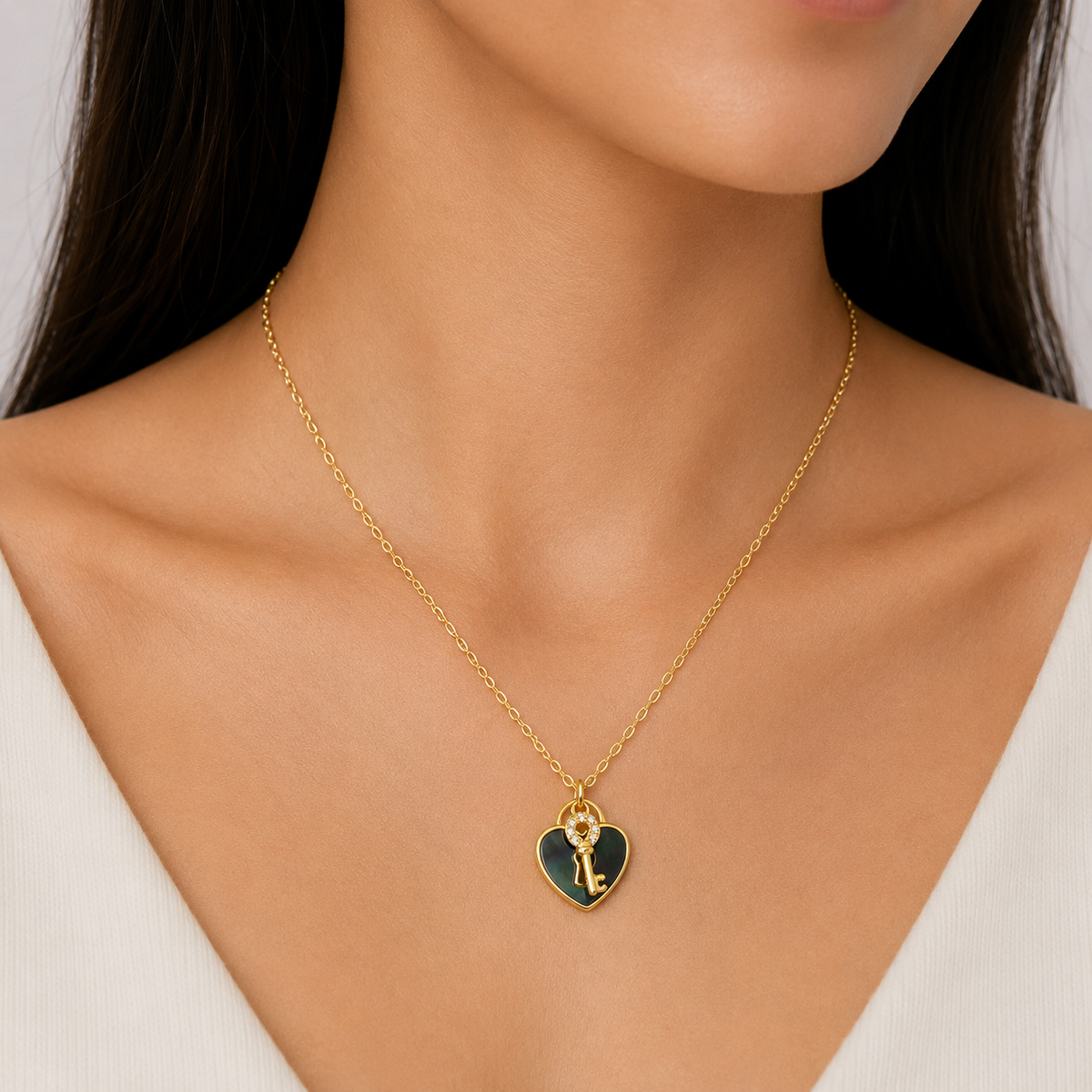 Gold Heart and Key Necklace