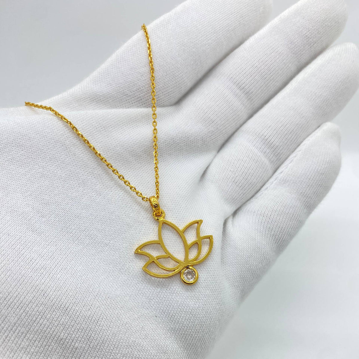 Gold Lotus Crystal Pendant Necklace