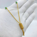 Gold Mesh Pendant Green Bead Necklace