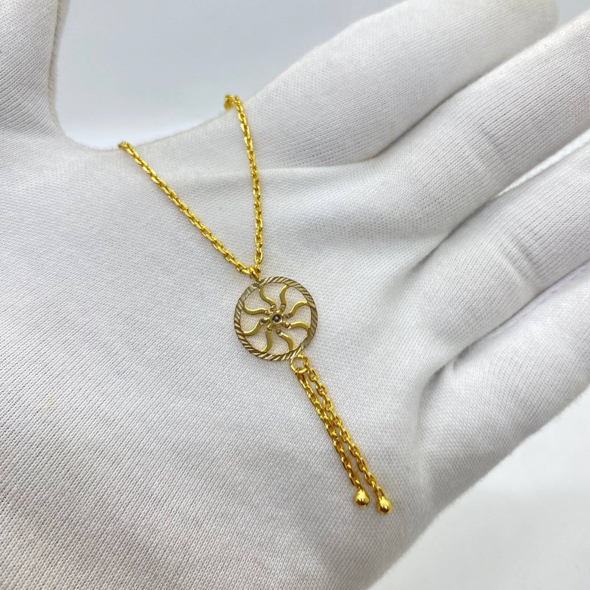 Gold Swirl Circle Drop Necklace