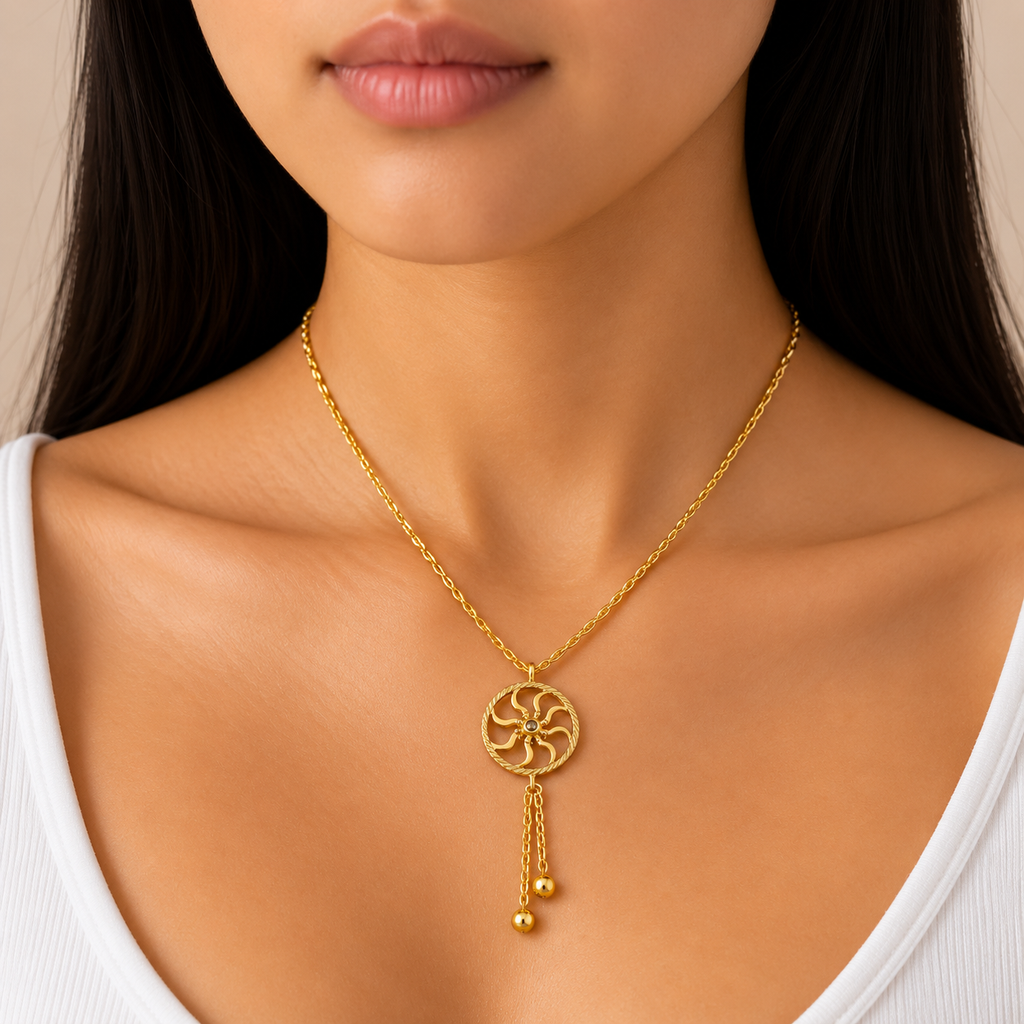 Gold Swirl Circle Drop Necklace