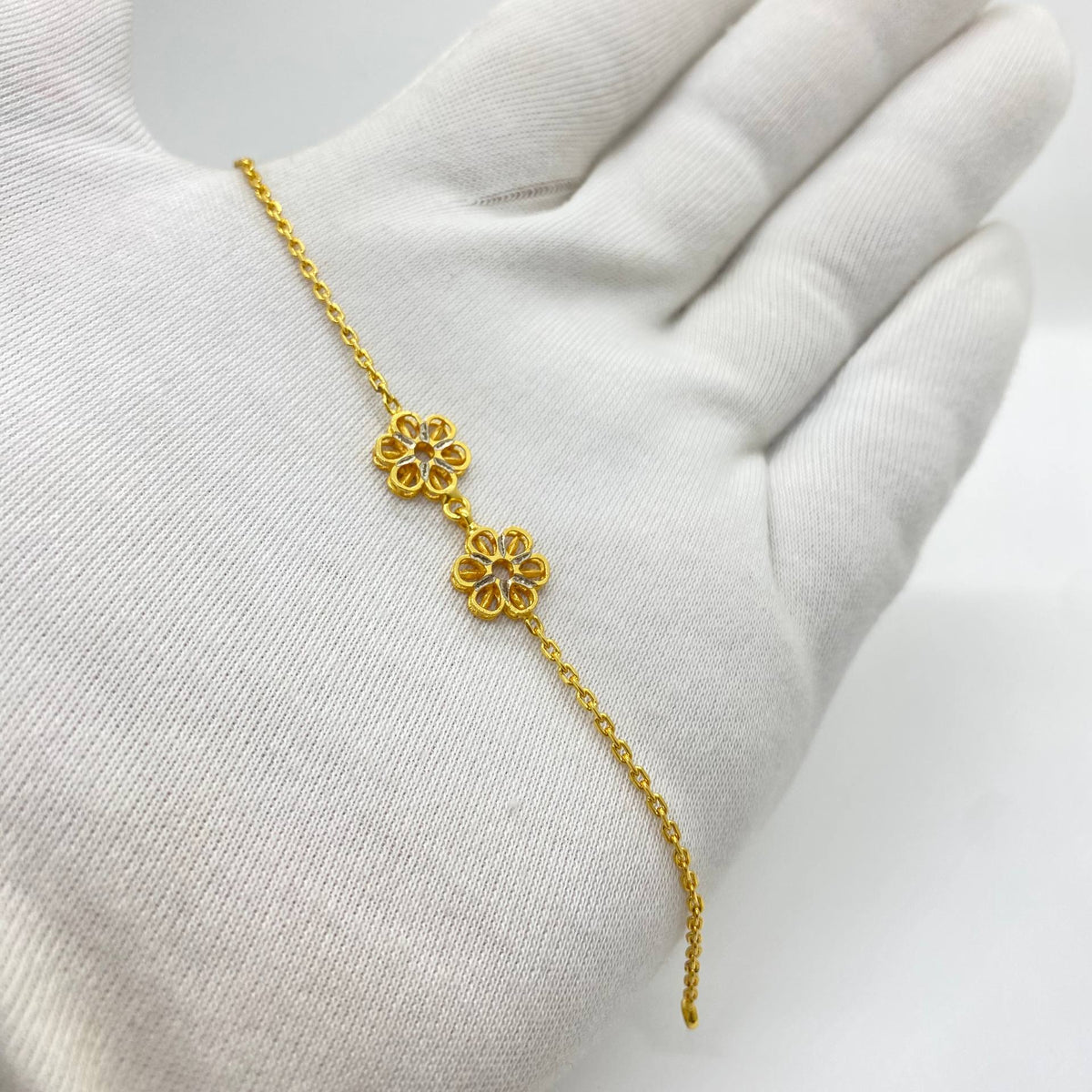 Golden Double Flower Link Bracelet