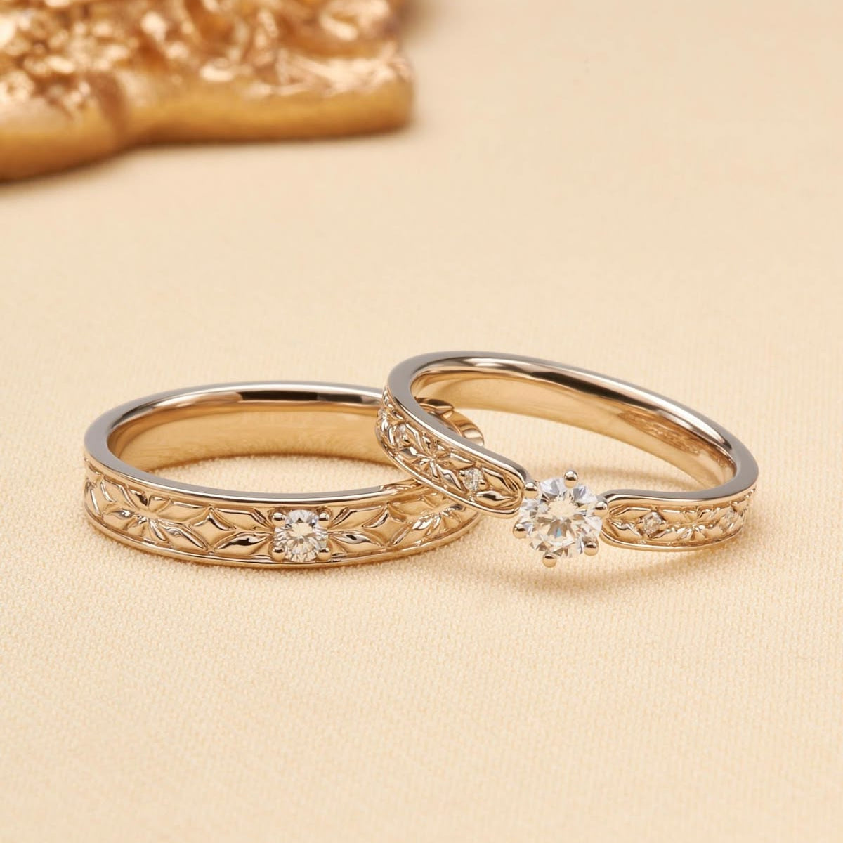 Golden Laurel Couple Rings