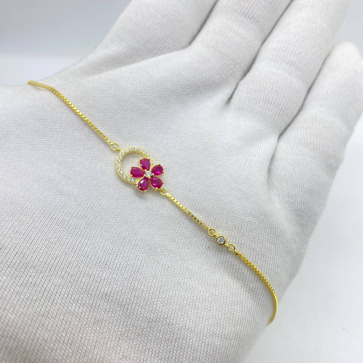 Golden Ruby Floral Elegance Bracelet