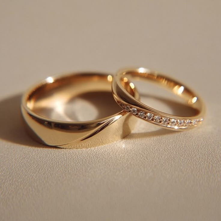 Golden Wave Couple Rings