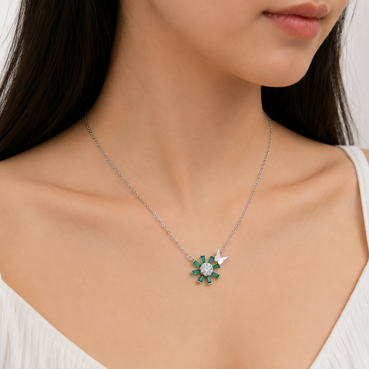 Green Crystal Flower Necklace
