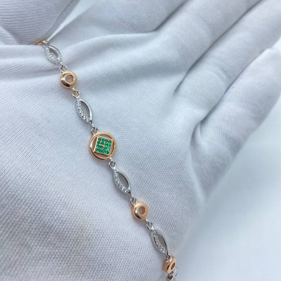 Green Crystal Two Tone Silver Bracelet