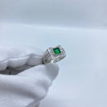 Green Square Stone Silver Men’s Ring