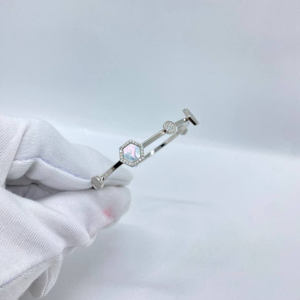 Hexagon Opal Crystal Silver Bangle