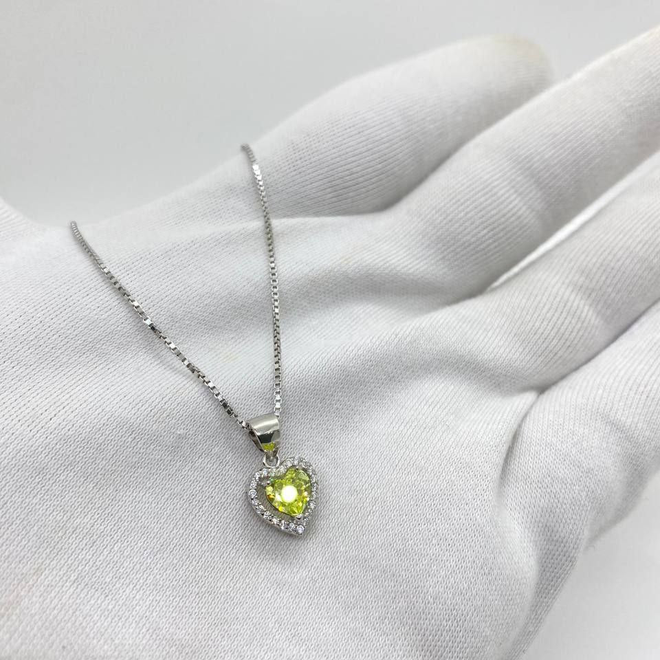 Lime Green Heart Crystal Necklace