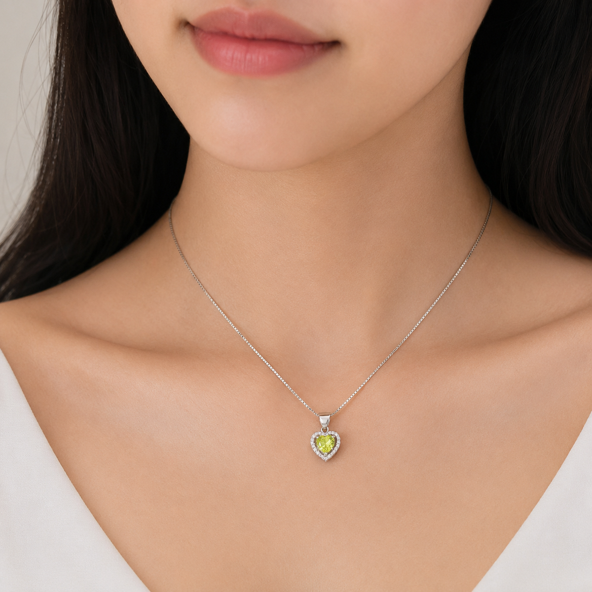 Lime Green Heart Crystal Necklace