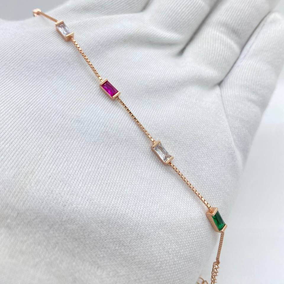 Multicolor Baguette Rose Gold Bracelet