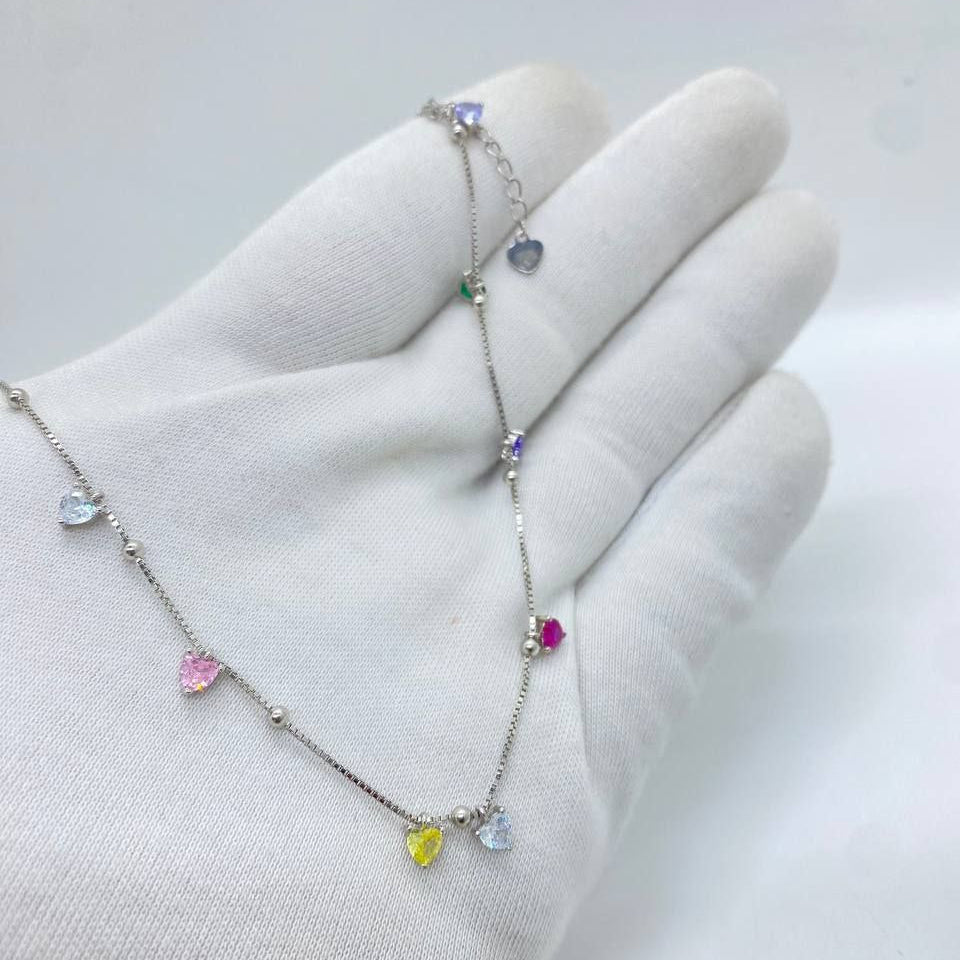 Multicolor Heart Charm Necklace