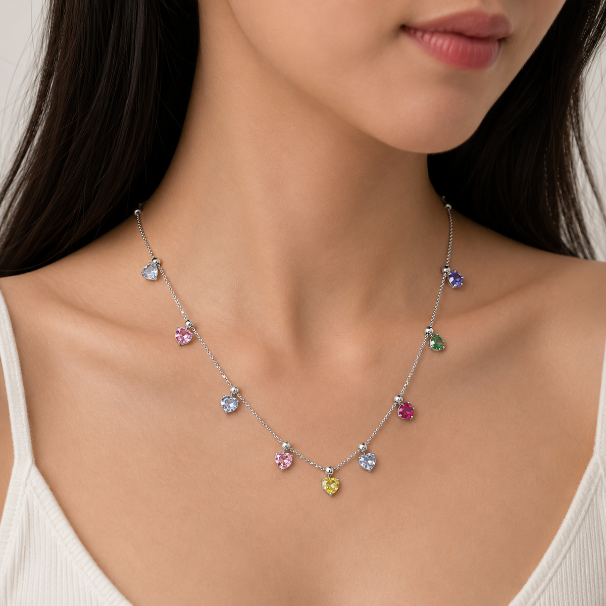 Multicolor Heart Charm Necklace