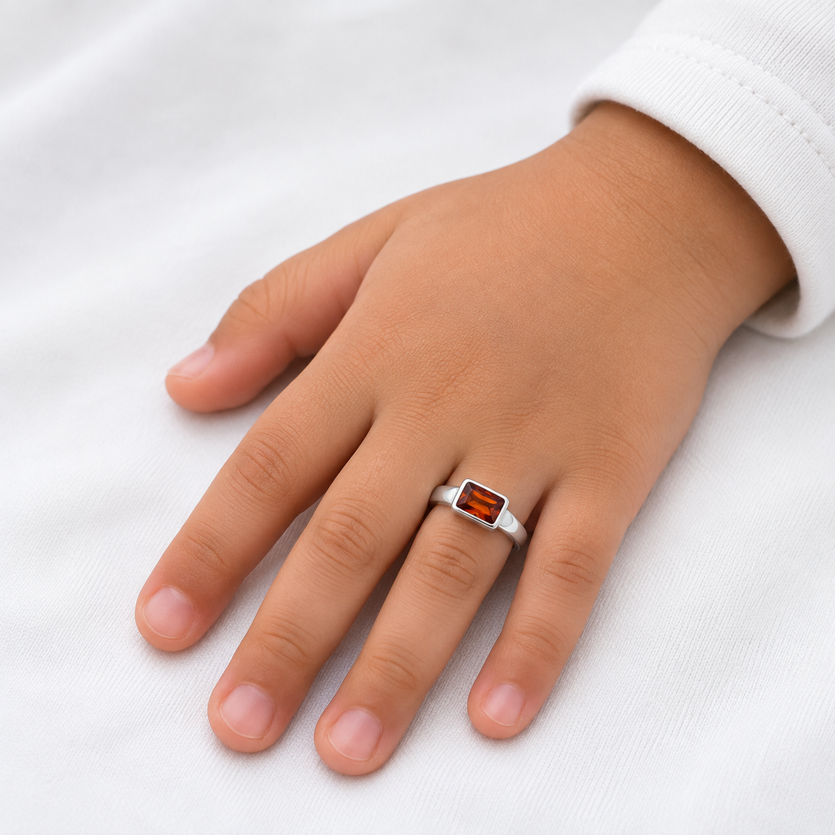 Orange Rectangle Stone Silver Men’s Ring