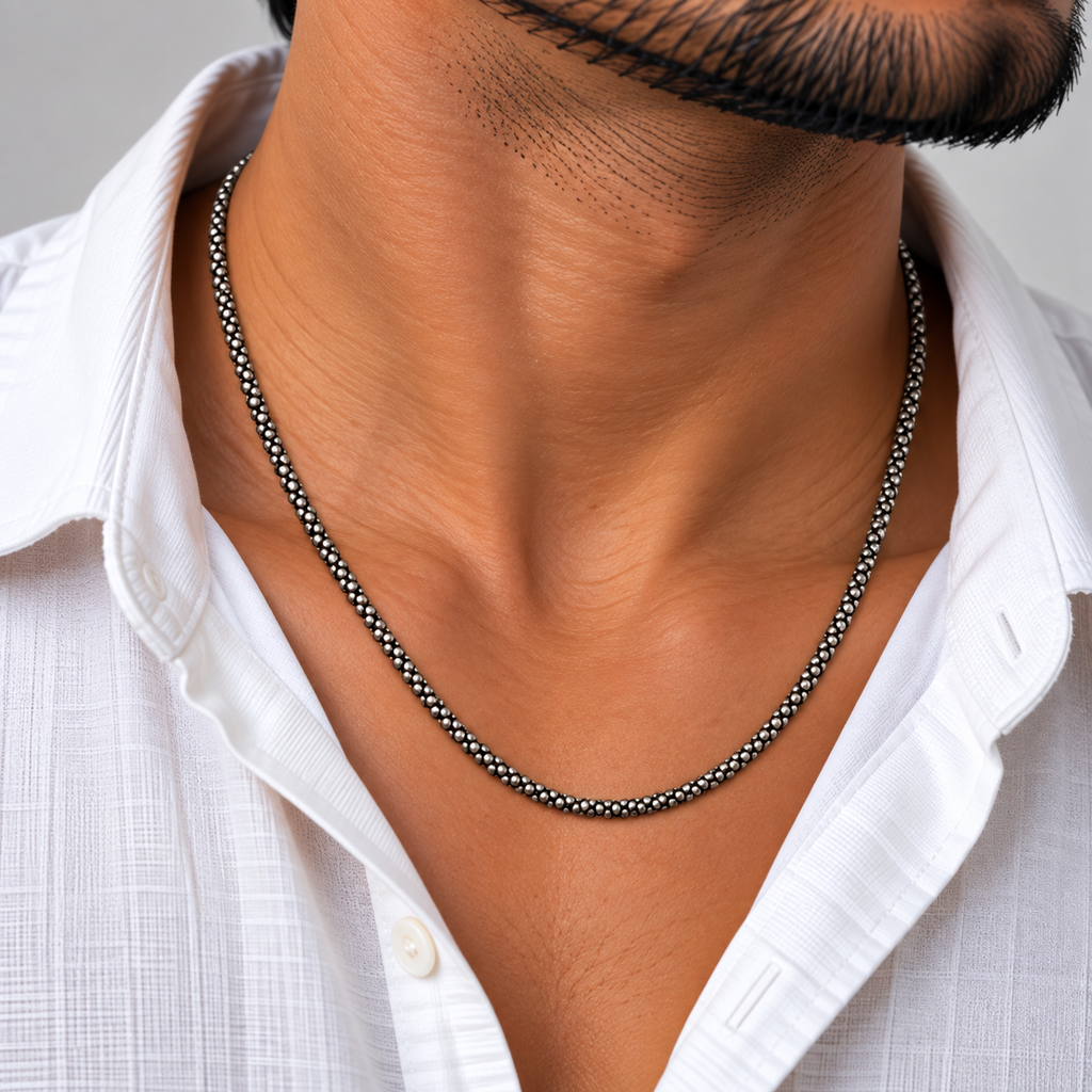 Oxidised Beaded Silver Chain
