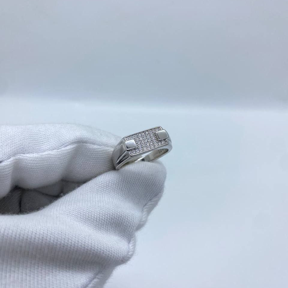 Pavé Crystal Silver Men’s Ring