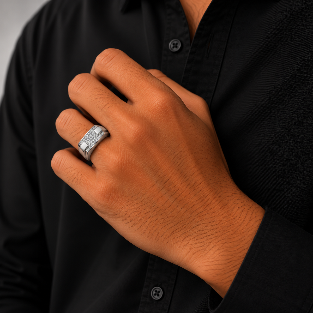 Pavé Crystal Silver Men’s Ring
