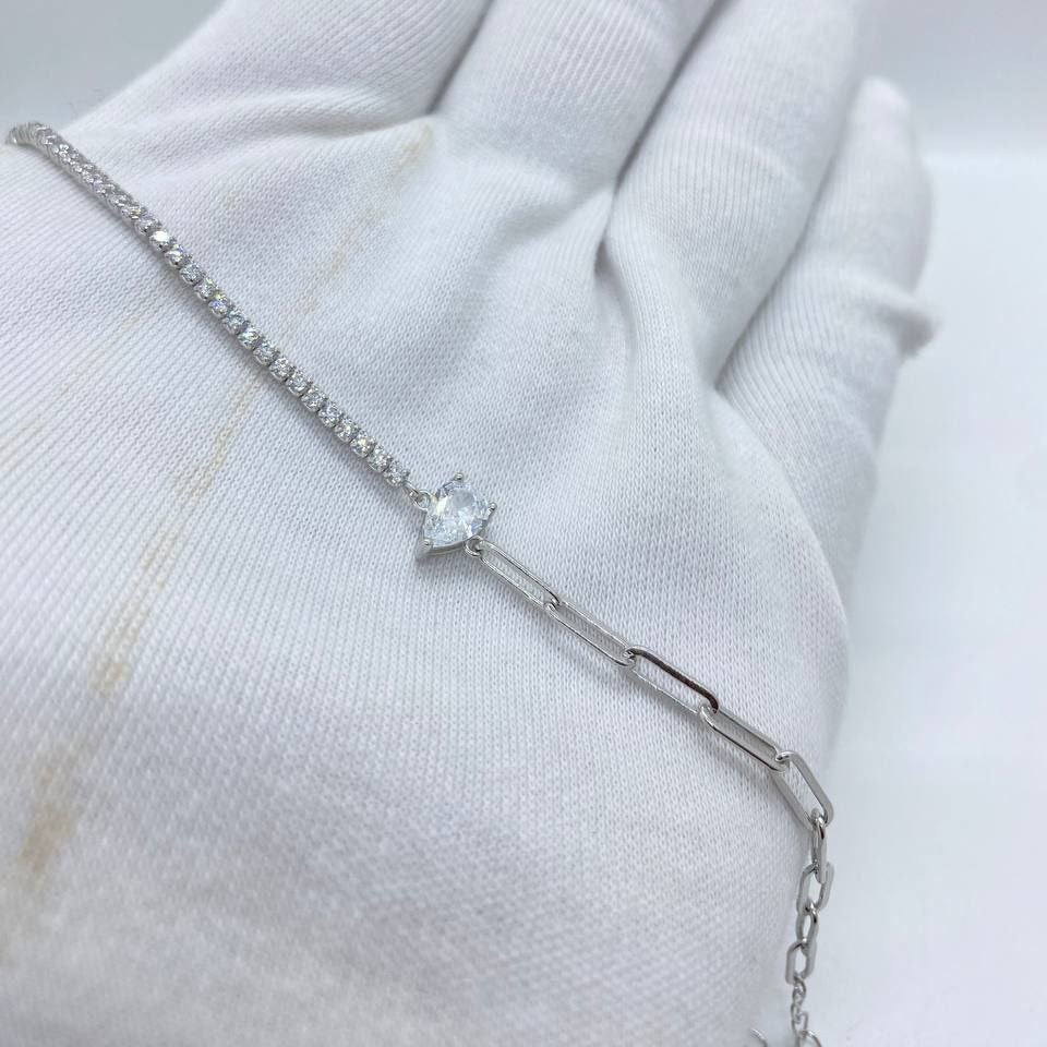Pear Cut Crystal Silver Bracelet