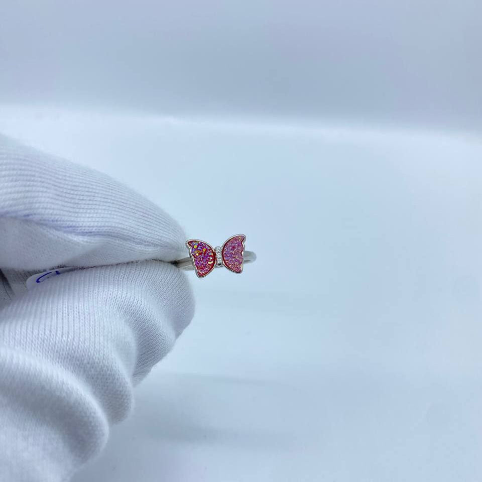 Pink Butterfly Silver Ring