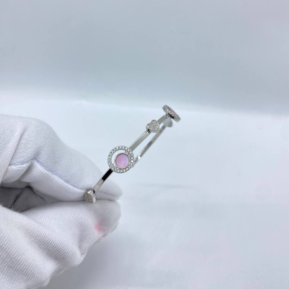 Pink Crystal Halo Silver Bangle