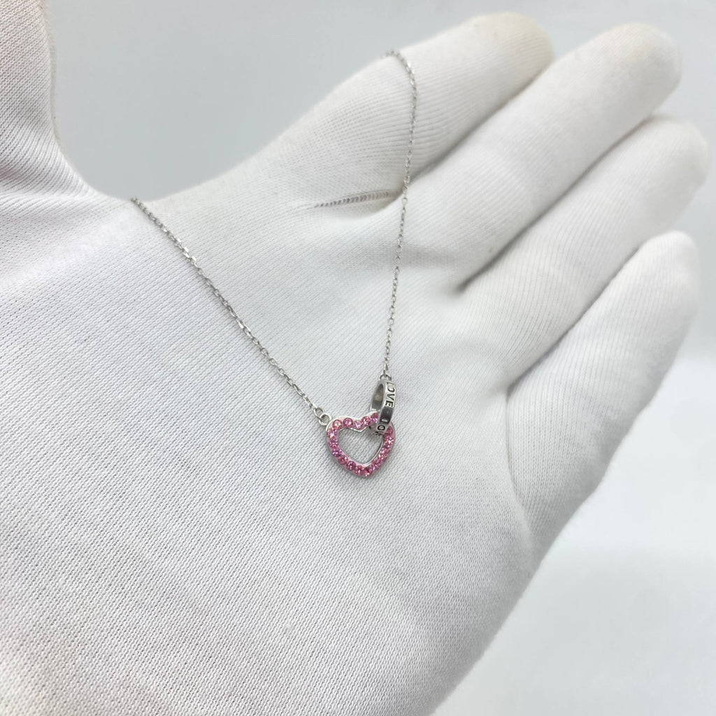 Pink Crystal Heart Pendant Necklace