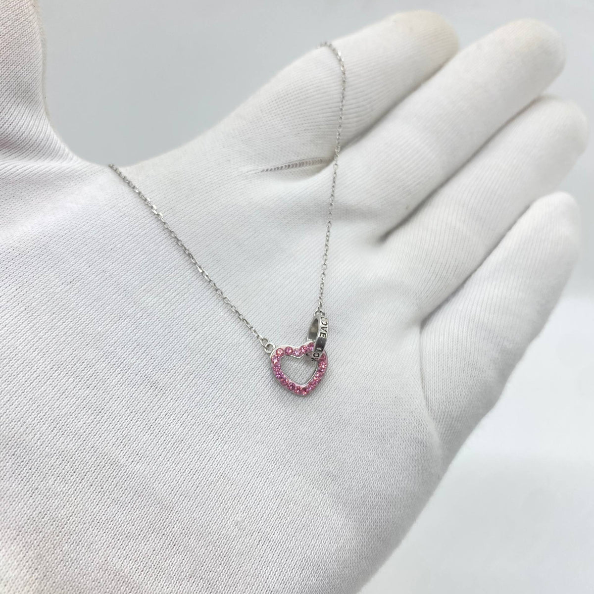 Pink Crystal Heart Pendant Necklace