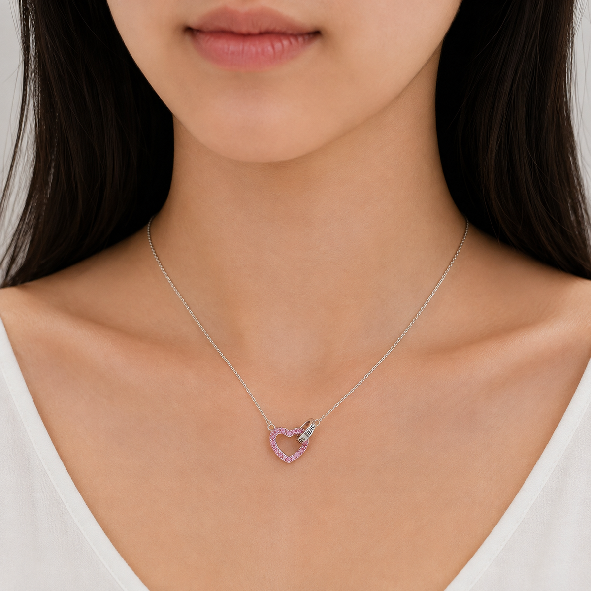 Pink Crystal Heart Pendant Necklace