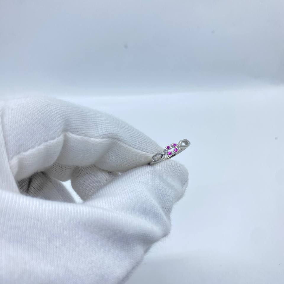 Pink Floral Stone Silver Ring