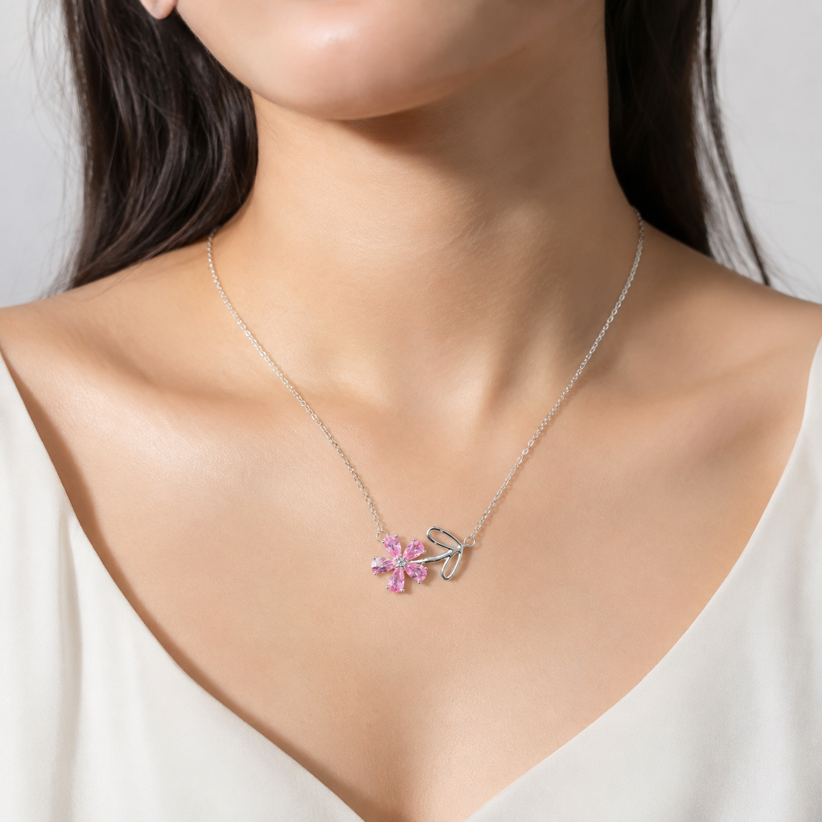 Pink Flower Pendant Necklace