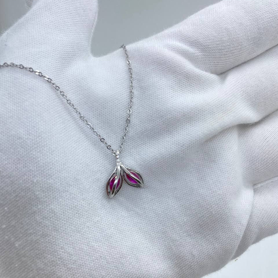 Pink Leaf Pendant Necklace