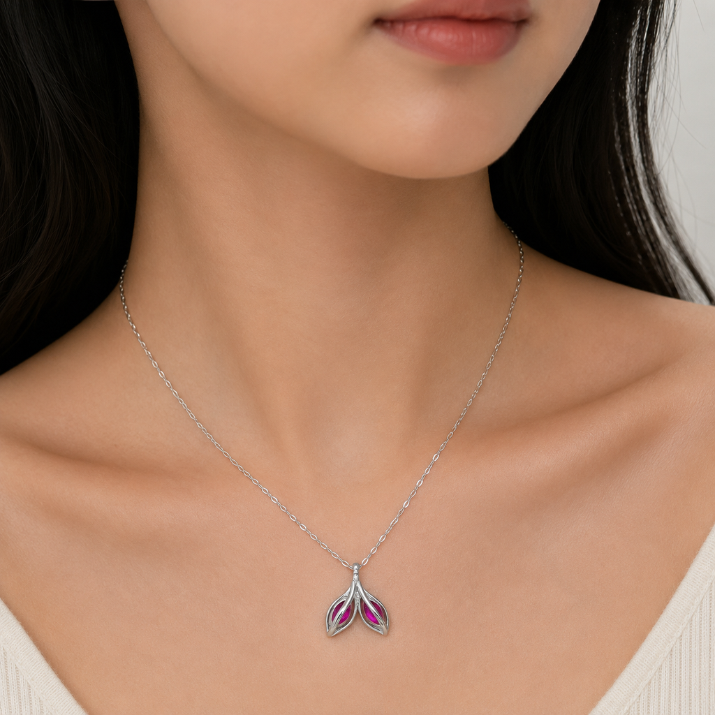Pink Leaf Pendant Necklace