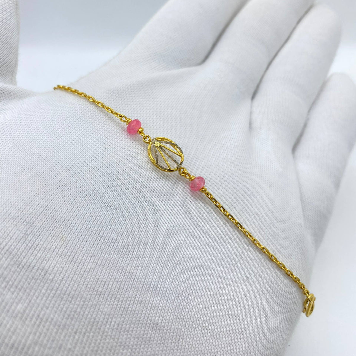 Pink Petal Leaf Gold Bracelet