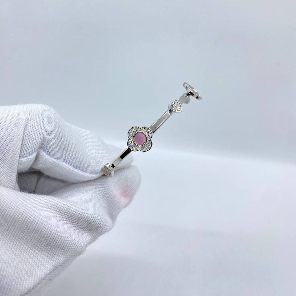 Pink Round Halo Silver Bangle