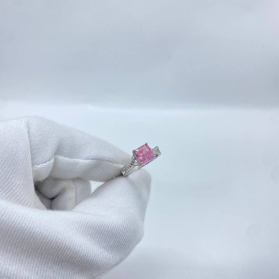 Pink Stone Square Stone Silver Ring