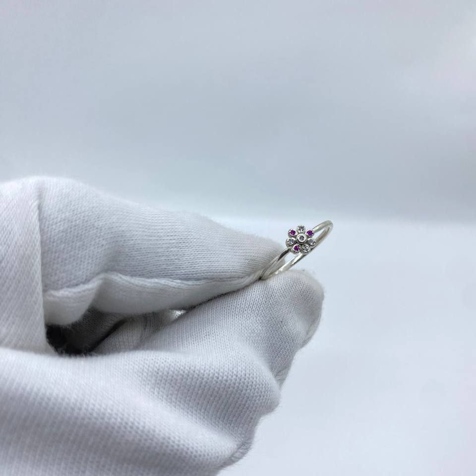 Purple Flower Silver Ring