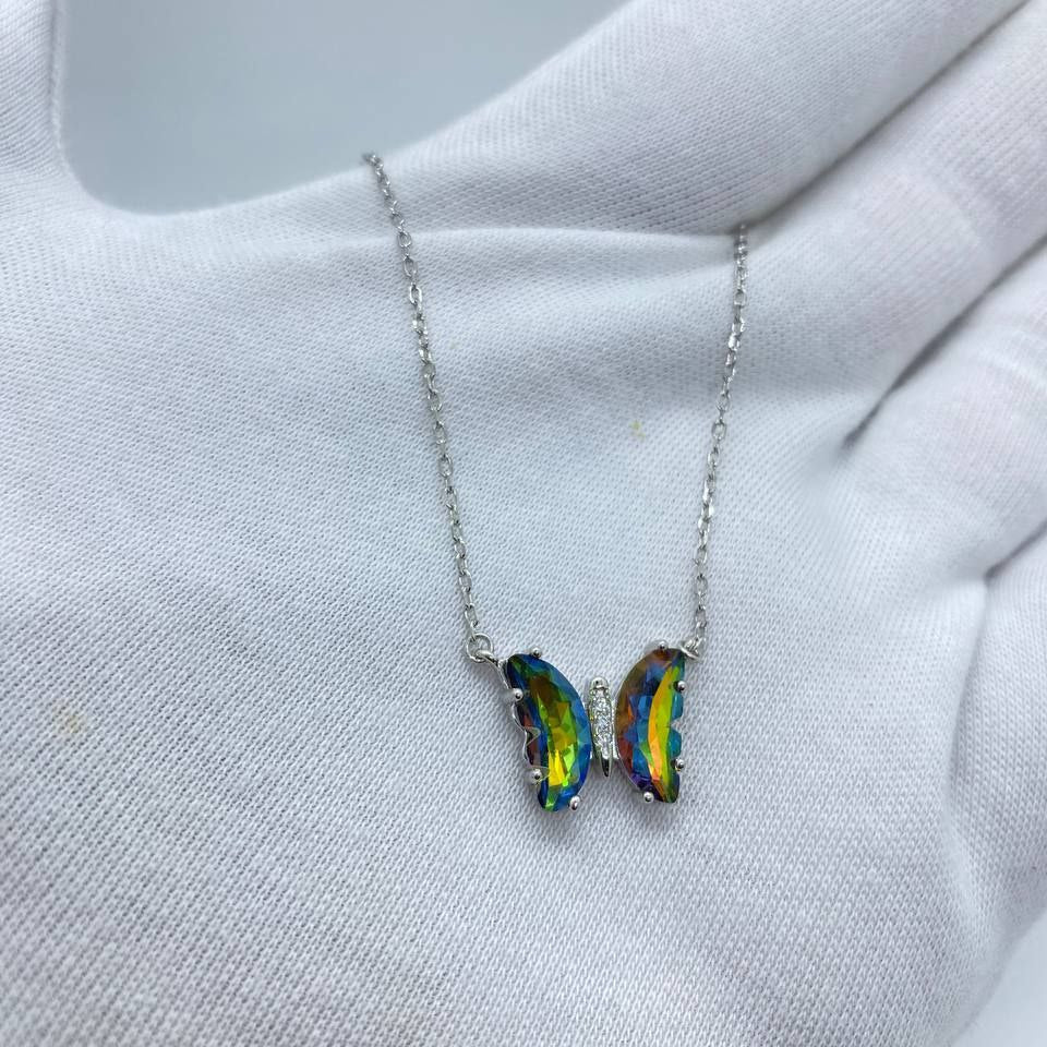 Rainbow Crystal Butterfly Necklace